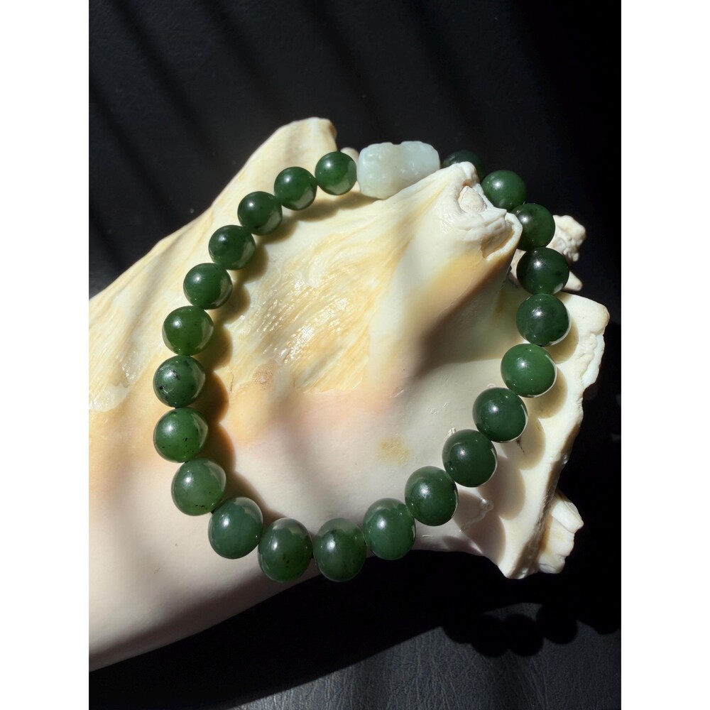 Natural Green jade with white floral jade Beaded Bracelet 8mm fits 14.5-16cm
